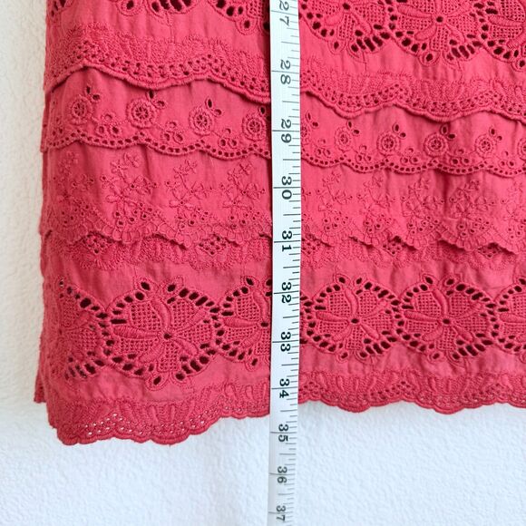 Anthropologie Moulinette Soeurs Dazzling Lights Lace Eyelet Dress in Coral Red - Picture 10 of 13